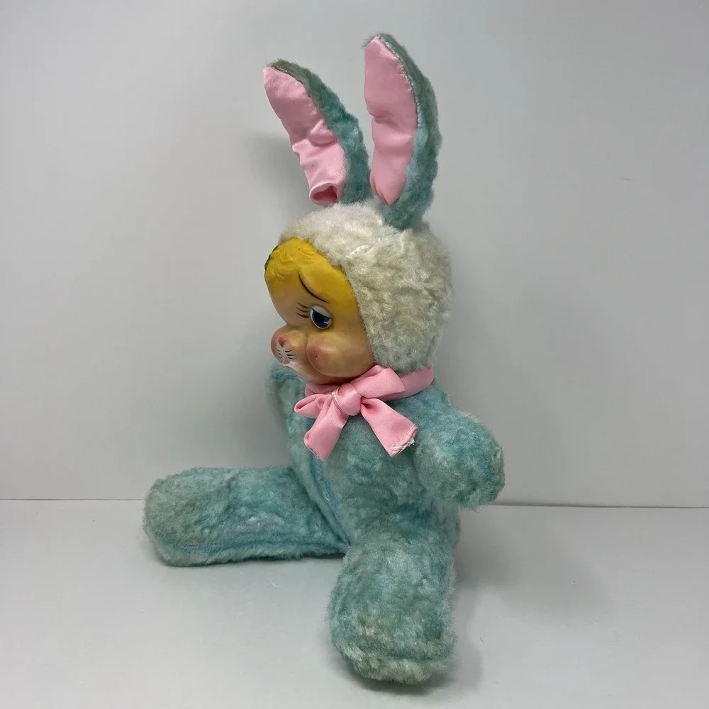 Rare Rushton Rubber Face Bunny Plush Doll 1950's Stuffed‎ Animal Toy Easter